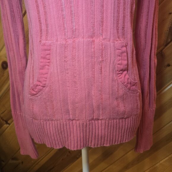 DKNY‎ Y2K Long Sleeve Knit to Shape Sweater Hood Pink/Coral Small - Picture 3 of 11